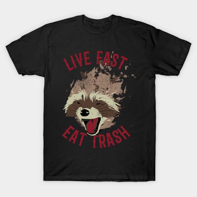 Live Fast Eat Trash Angry Raccoon Face Textured T-Shirt by Virkalosa